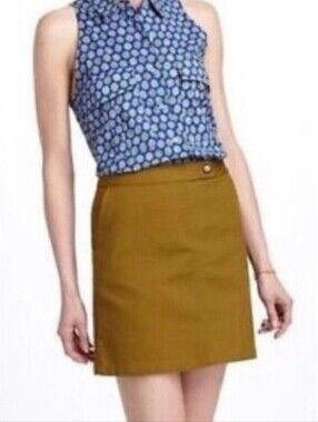 Anthropologie Vanessa Virginia Olive Green Woven Cotton Skirt 12